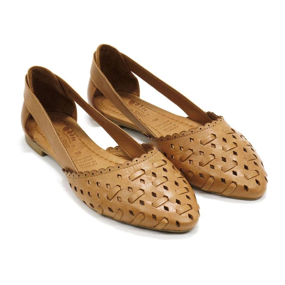 Women Spring Step Delorse Camel Brown Leather D'Orsay Flats - Image 3 of 4
