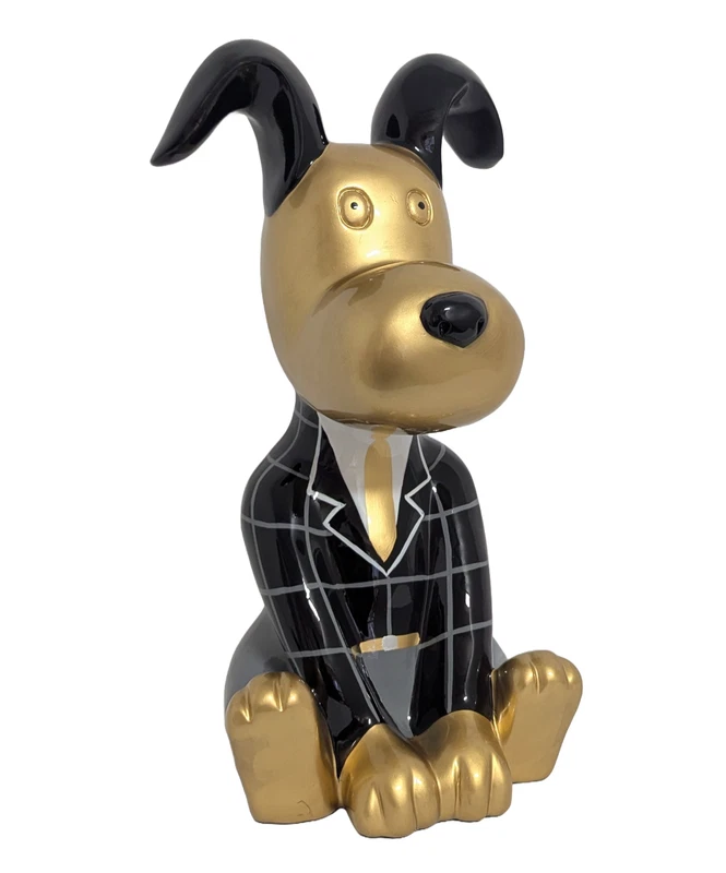 Cane Snoopy Oro Statua Scultura 43 cm Oro Bassotto Giacca e Cravatta Arredo, fotografia 7 di 7