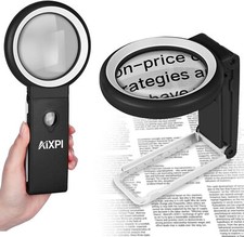 30X 40X Magnifying Glass with Light and Stand, Large Lighted 30x40x Black