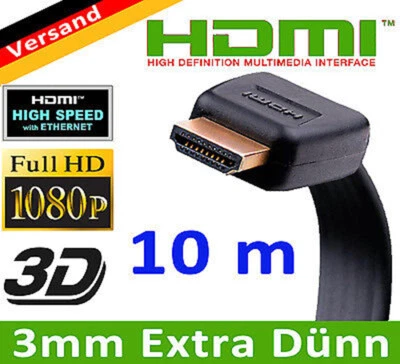 10m HDMI Kabel FLACH 4K UHD ARC HighSpeed mit Ethernet 3D ready ULTRA FULL HD TV
