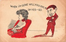 1909 Comic PC-Man With Huge Nose Talks To Lady-When I'm Gone Will You Love Me-Oh