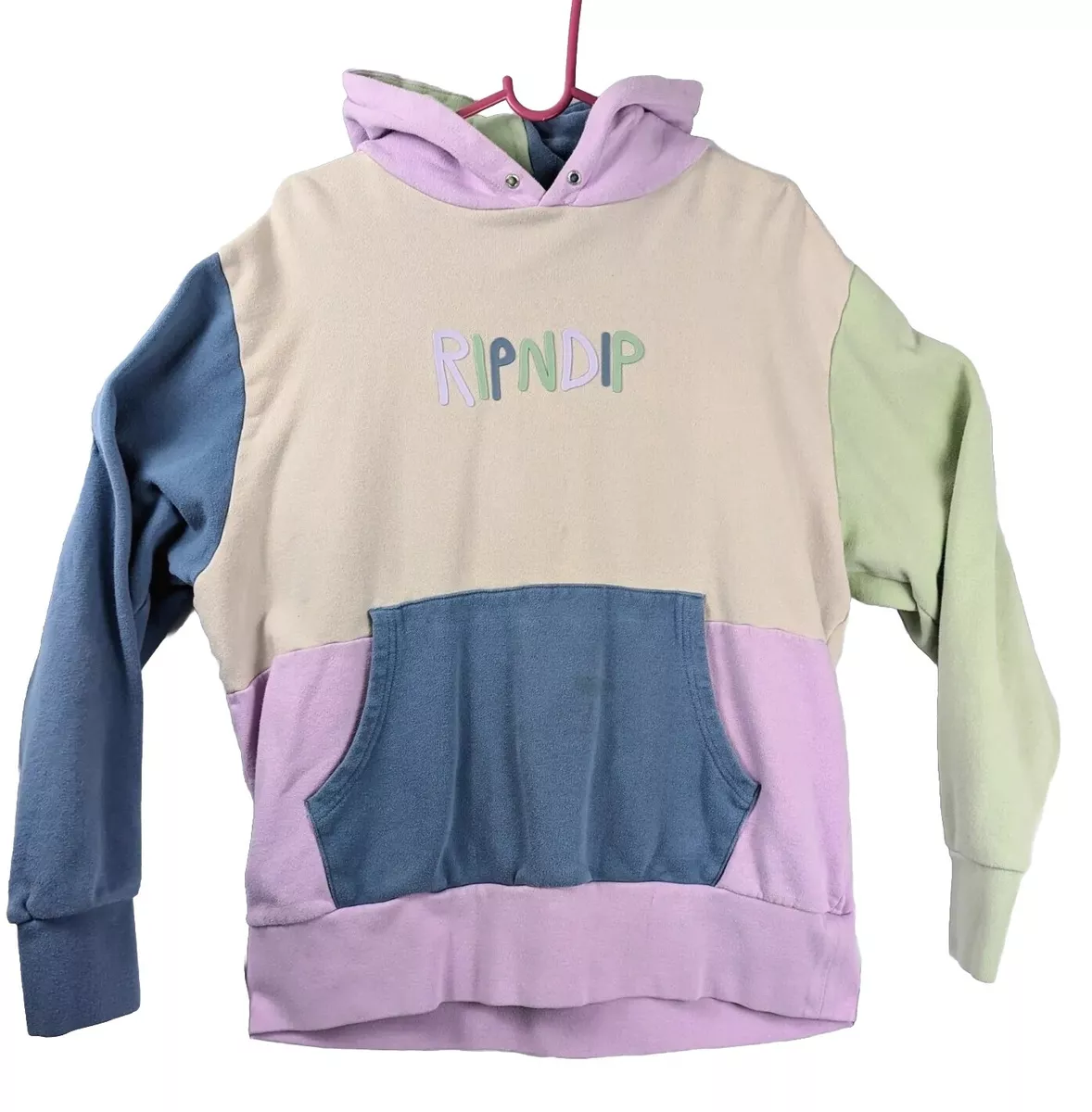 RIPNDIP Logo Hoodie Men s Medium Pastel Multi Color Block Pullover Purple