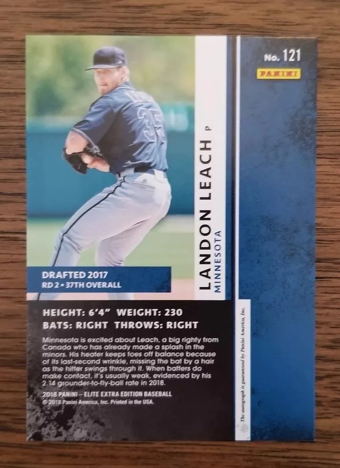 2018 Landon Leach Panini Elite Extra Edition Pink Tie Dye Auto 08/10 Twins - Image 2 of 2