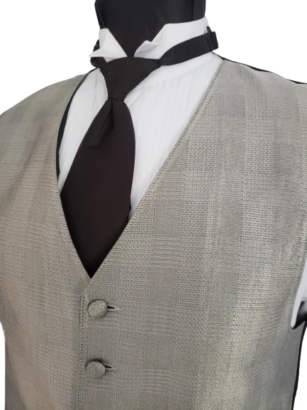 Chaps Silver Plaid Tuxedo Vest Pre Tied Bow Euro Tie All Sizes Free Ship TUXXMAN - Image 3 of 4