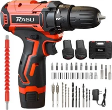 Cordless Drill Driver Kit 12.6V with 2 Batteries & Charger 34PCS