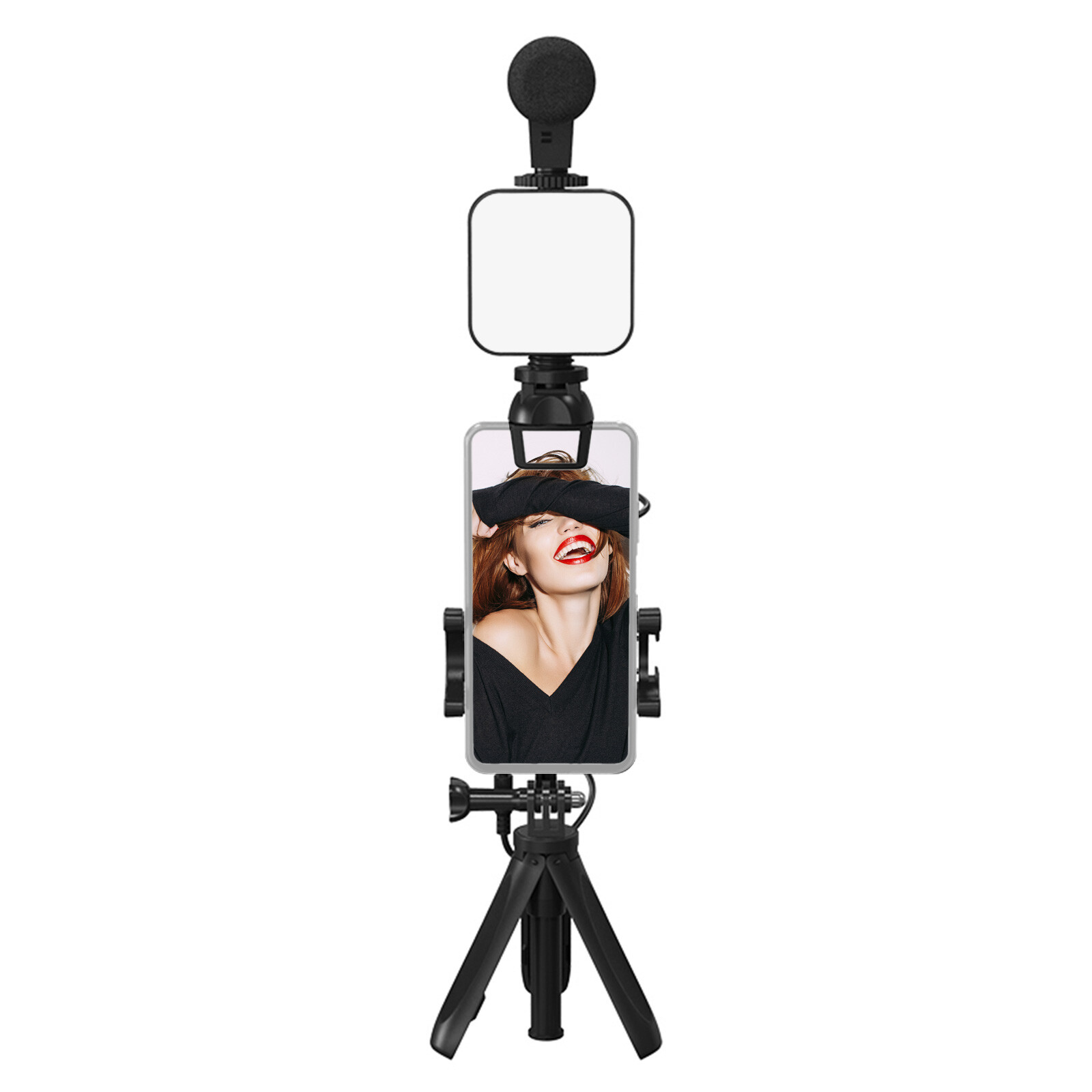 Smartphone Vlogging Kit Tripod  Holder + Microphone + Video  + V8W3-image