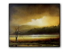 Original Acrylic Landscape Painting  12x14" Shimmering Lake Wall Art