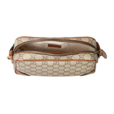 GUCCI GG Emblem Super Mini $1490 Beige/Dark Brown Crossbody