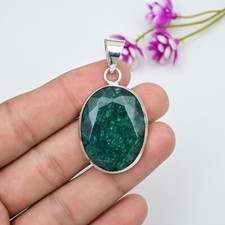 Emerald Lab-Created Gemstone May Birthstone Pendant 925 Sterling Silver Jewelry