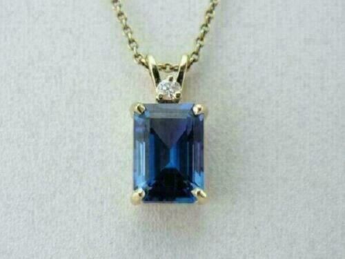 Pendentif 3,00 ct émeraude saphir bleu et diamant finition or jaune massif 14 carats - Photo 1 sur 5