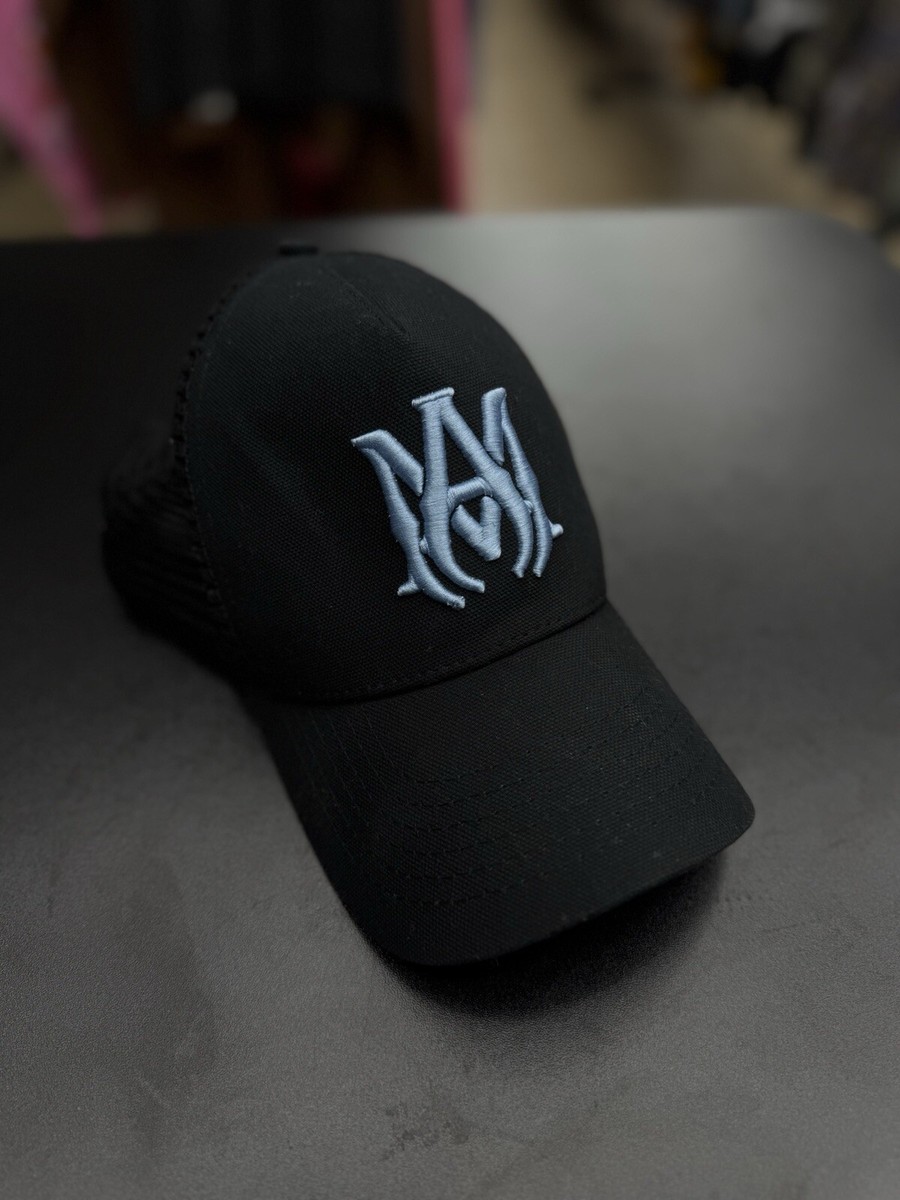 Amiri MA Logo Trucker Hat Black/Blue 100% Authentic Quick