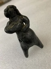 Vintage Primitive Black Clay Woman Pottery Whistle