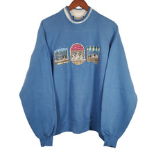 VTG Puppy Cat Rain Sweatshirt XL Morning Sun Periwinkle Blue Grandma Cottagecore