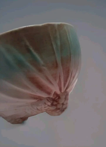 Vintage 1940s McCoy Pine Cone Footed Rustic Two-tone Pastel Bowl 6.5"Wx4"H