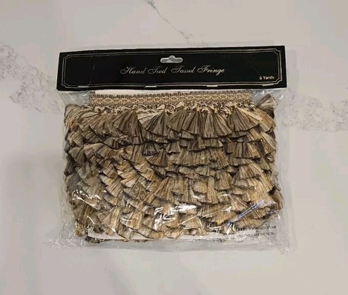 6 Yards of Hand-Tied Tassel Fringe, Made in India, Beige-Brown Tone Trim for Hom