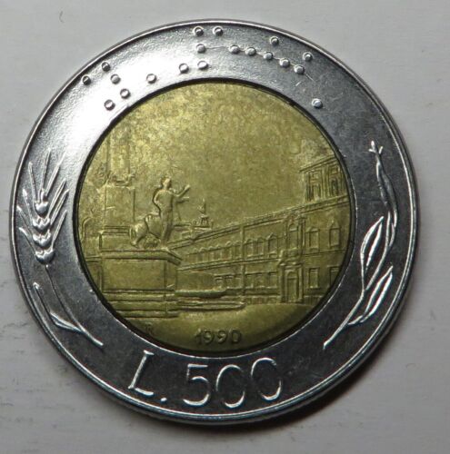 Italy 500 Lire 1990R Bi-Metallic KM#111 UNC - Zdjęcie 1 z 2
