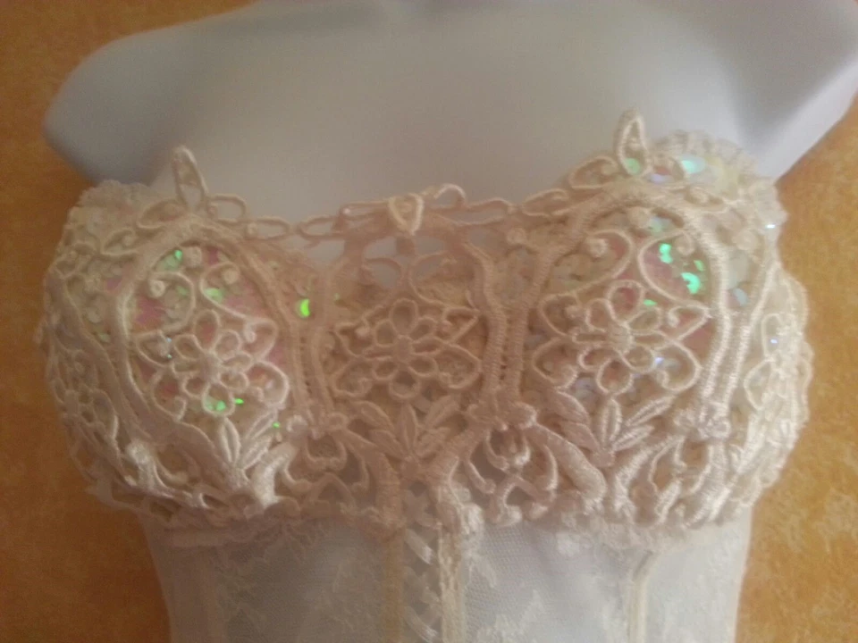 Sample Ivory Lace Corset Sequin Tutu Tea Bridal Wedding Ballgown SZ 34C & 34A - Image 4 of 4