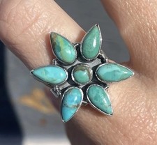 NATIVE Style Sterling Silver Turquoise Cluster Ring Size 6-9 Adj SW Statements