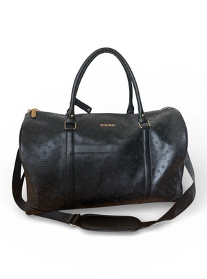 #ad Ellen Tracy Large Black Logo Weekender 20” Duffle Bag Tote Gold Trim Embossed $29.99