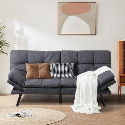 Convertible Futon Sofa Bed with Memory Foam - Dark Grey Lounge Couch