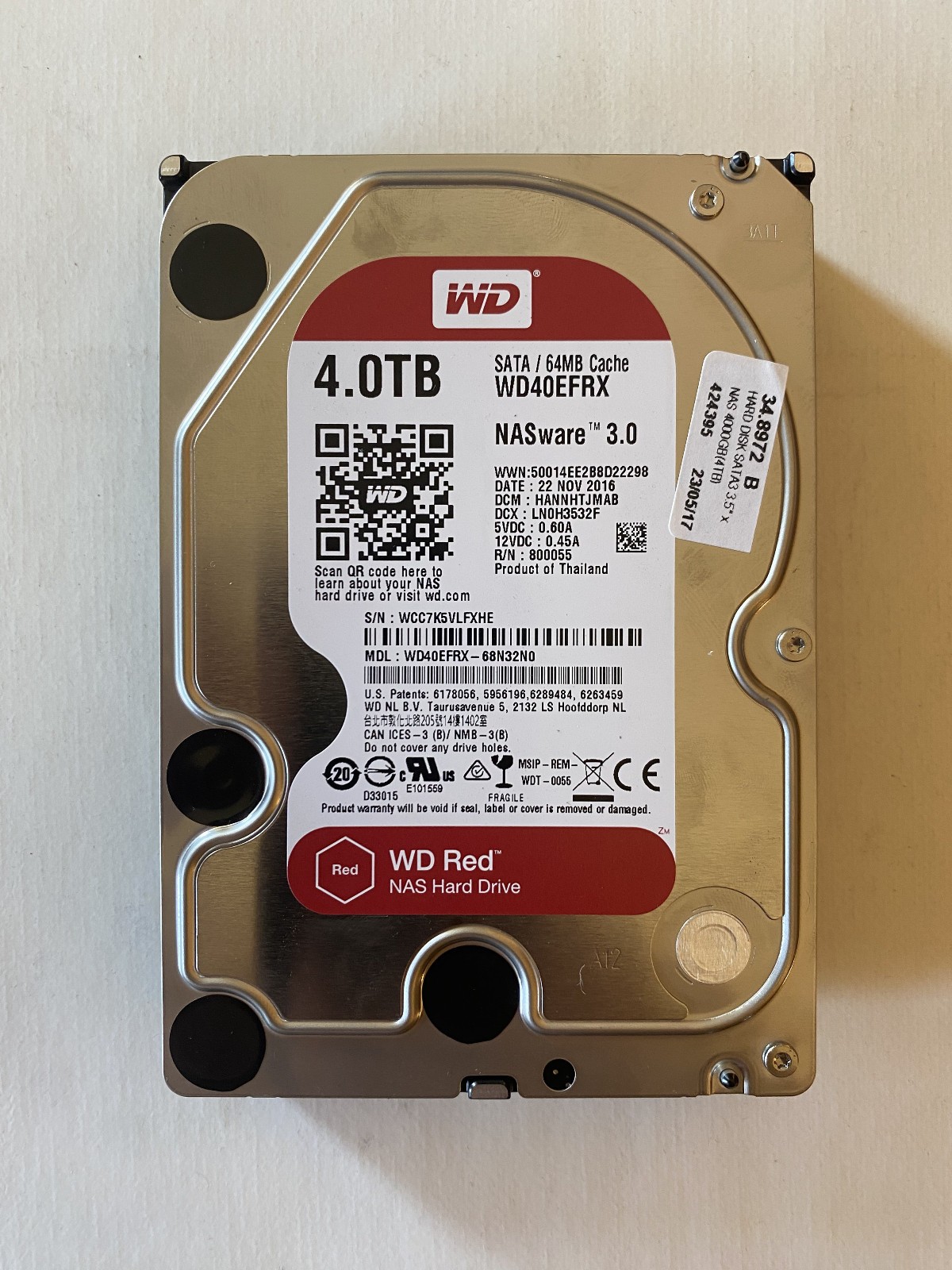 Hard Disk WD RED 4TB NASware 3.0 WD40EFRX SATA3 WD40EFRX-68N32NO 64MB Cache 3.5”