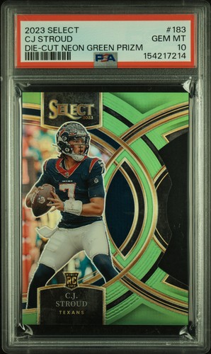 2023 PANINI SELECT DIE-CUT NEON GREEN PRIZM #183 CJ STROUD ROOKIE 289/499 PSA 10