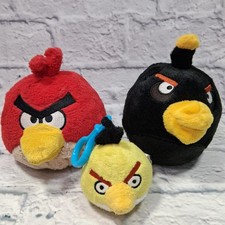 Angry Birds Plush Lot Of 3 2010 Red Black Bomb Yellow Bag Clip NO Sound