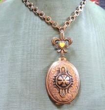 LATE VICTORIAN MOURNING HAIR LOCKET NECKLACE BLOND HAIR BIG 3