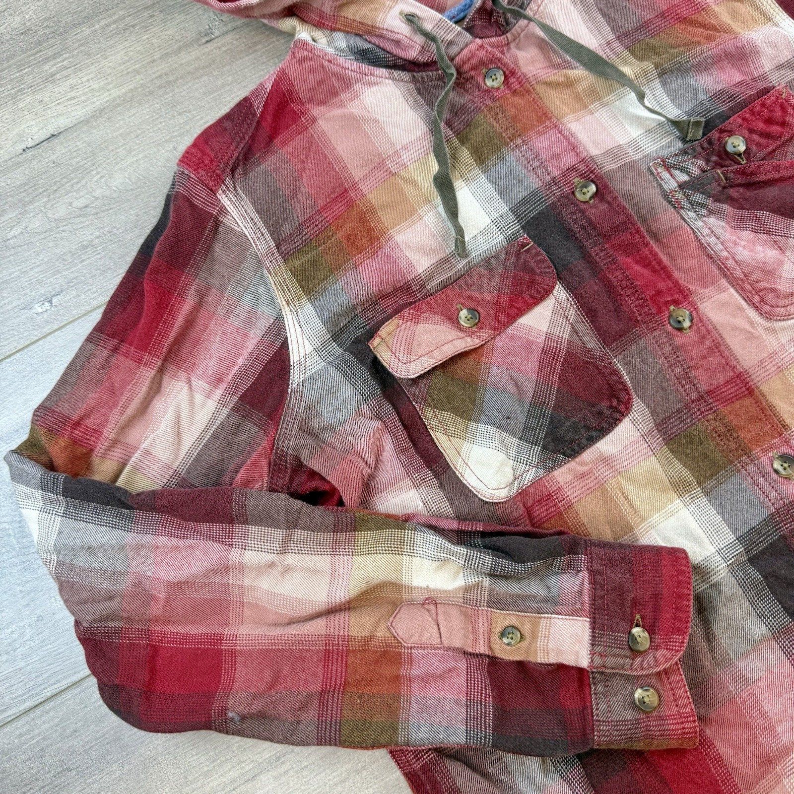 Carhartt Beartooth Hooded Flannel Shirt Button Up Women's Large Drawstring Cabin thumbnail 6