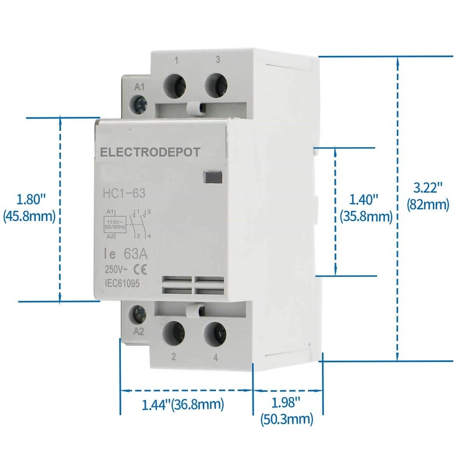 2 Pole Contactor 220V Coil, N/O 30A, 50A, 40A HVAC, Auxiliary Contact DIN Rail - Image 2 of 4