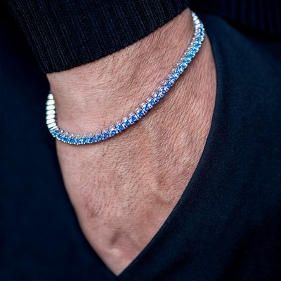 Men's 925 Sterling Silver Blue Aquamarine Gemstone Tennis Bracelet Jewelry