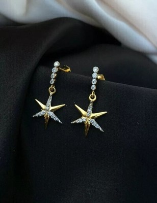 2Ct Round Cut Simulated Diamond Drop Dangle Earrings 14k Yellow Gold Plated