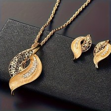 Gift Fashion Jewelry 3pcs/set Necklace And Earrings Leaf-shaped Jewelry Set  