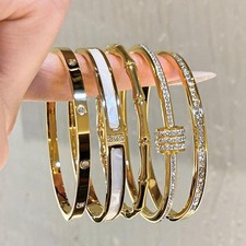 Luxury Gold Plated Bangles Jewelry Women's Hand Bracelet Stainless Steel Bangle