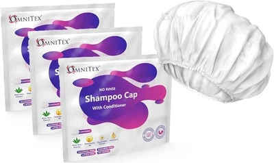 3pk -Omnitex Premium Rinse Free Shampoo Cap Microwaveable With Conditioner