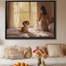 Oil Painting Shih Tzu Dog Artwork Living Room Decor Canvas Print Pet Art Decor