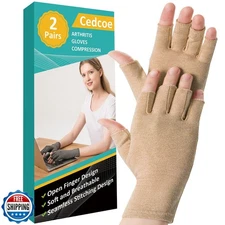 Cedcoe 2 Pairs Arthritis Gloves Fingerless Compression Gloves for Relieve Rhe