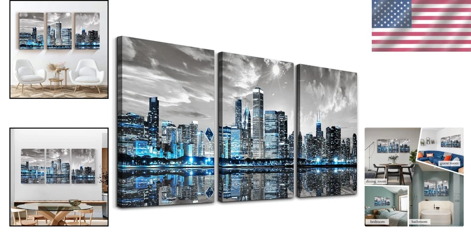 Chicago Skyline Cityscape Wall Paintings - Image 2 of 4