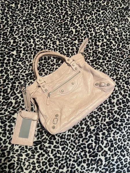 Authentic BALENCIAGA City Pink beige Leather Shoulder Bag Handbag 2 way 