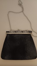 VINTAGE MESH EVENING BAG/PURSE HONG KONG BLACK MESH  GUN METAL WITH KISS LOCK