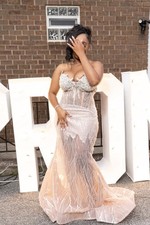 Silver Corset prom dress size 6 medium custom made beading