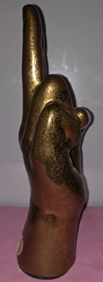 Oro Bronce Cerámica Letrero de Paz Mano Estatua Soporte Exhibición Decoración 10" X 4" Foto 4 de 4