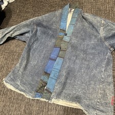 Rare Embroidered Denim Handmade Kimono Boho Chic Med 1 Button
