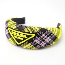 PRADA hair accessory Triangle logo headband, flocked check head dress Brande...