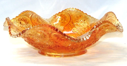 MILLERSBURG PRIMROSE Marigold Radium Carnival Glass 9-3/4" Bowl