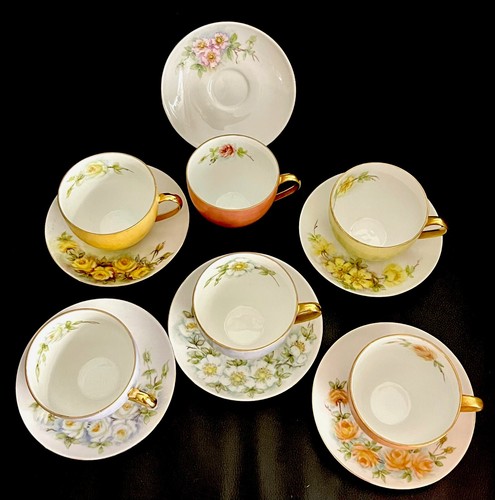 Gorgeous Vintage Arzberg Hand Painted Floral 6 Tea Cups Saucers, Artist Signed - Picture 8 of 9