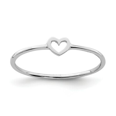 14k White Fine Gold Small Boho Dainty Heart Valentines Minimalist Band Ring