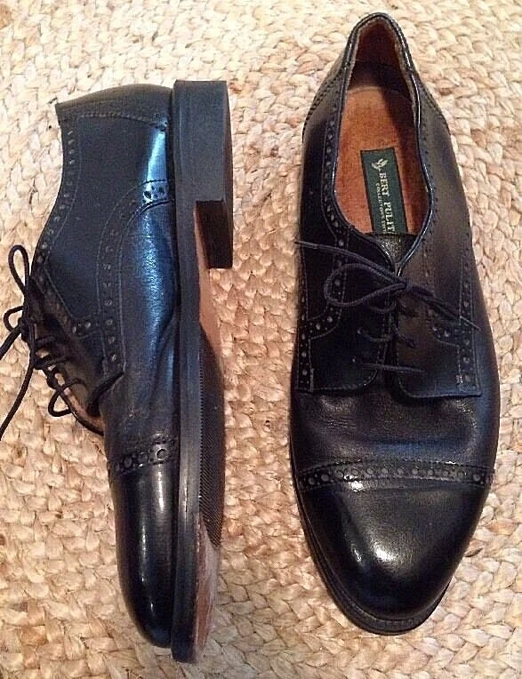 Sapato Oxford Masculino BERT PULITZER Tamanho 11.5 Edição de Colecionador Preto Ponta de Asa Couro  - Imagem 2 de 4