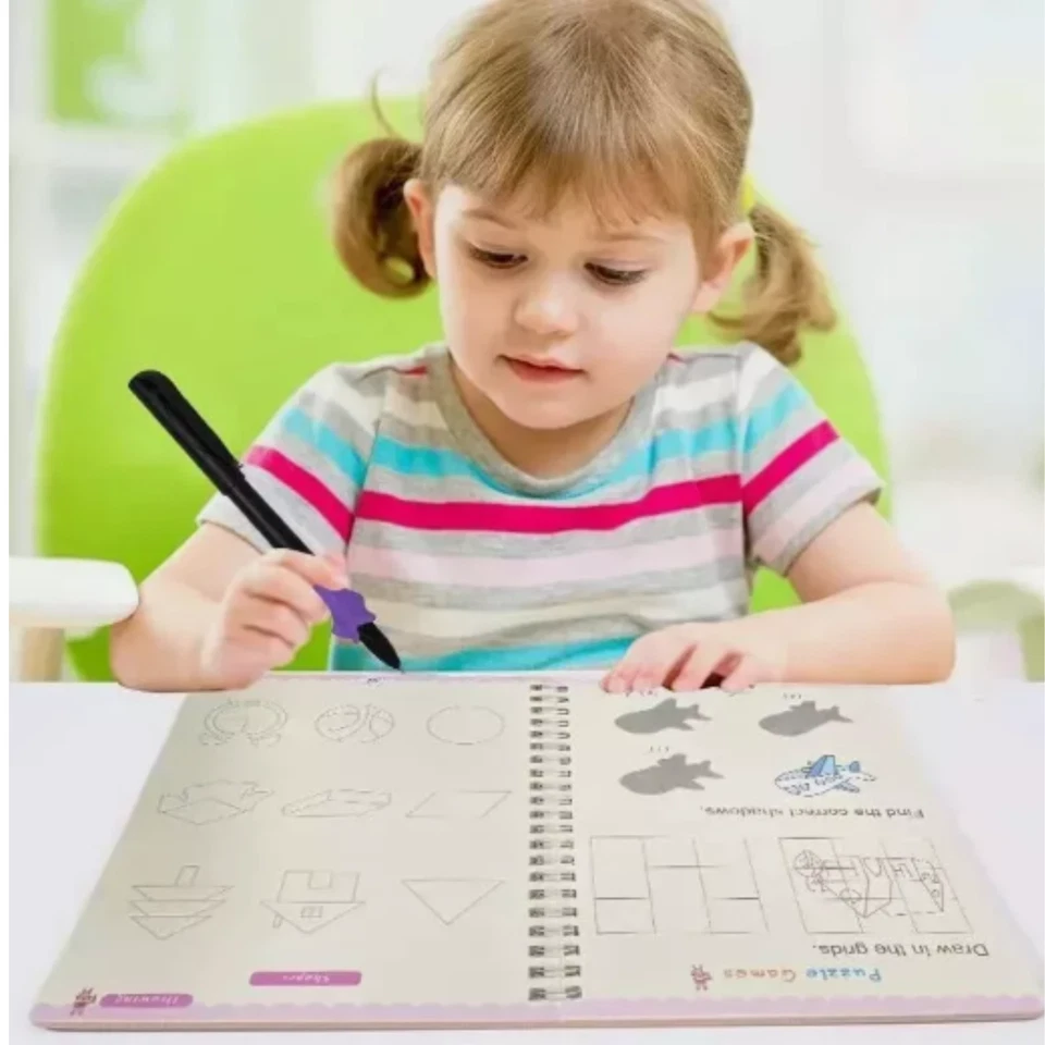 Libro de escritura DTREEL Magic Grooved 4 piezas + bolígrafo | Práctica reutilizable para niños 3-8... Foto 4 de 4