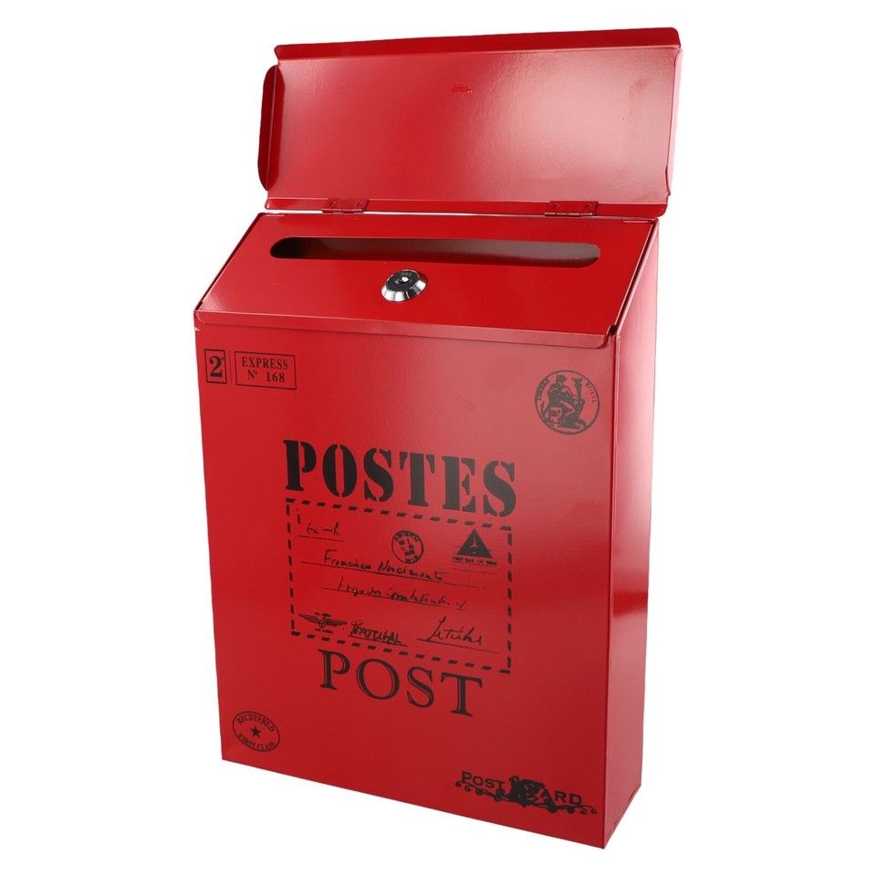 Vintage Wall Mounted Mailbox Retro Design Waterproof Iron Construction